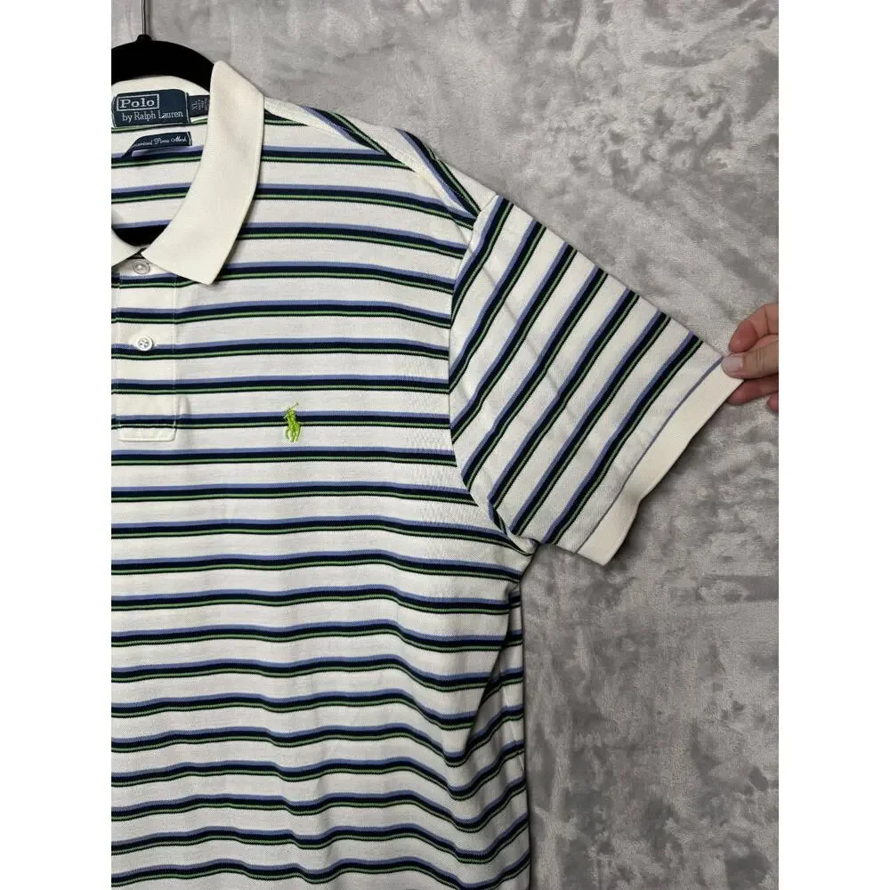 Polo Ralph Lauren Polo Shirt Mens XL Striped Mercerized Pima Mesh Cotton Vintage